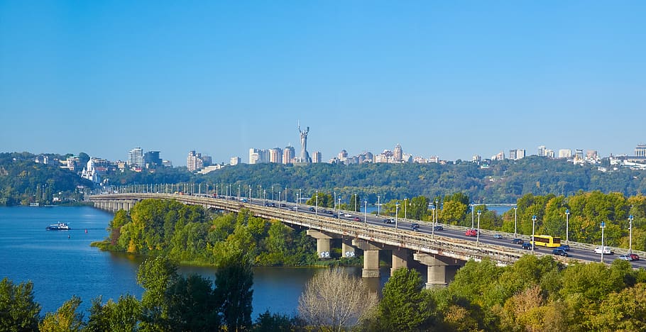 bridge scenery during daytime, ukraine, kyiv, building, water, HD wallpaper