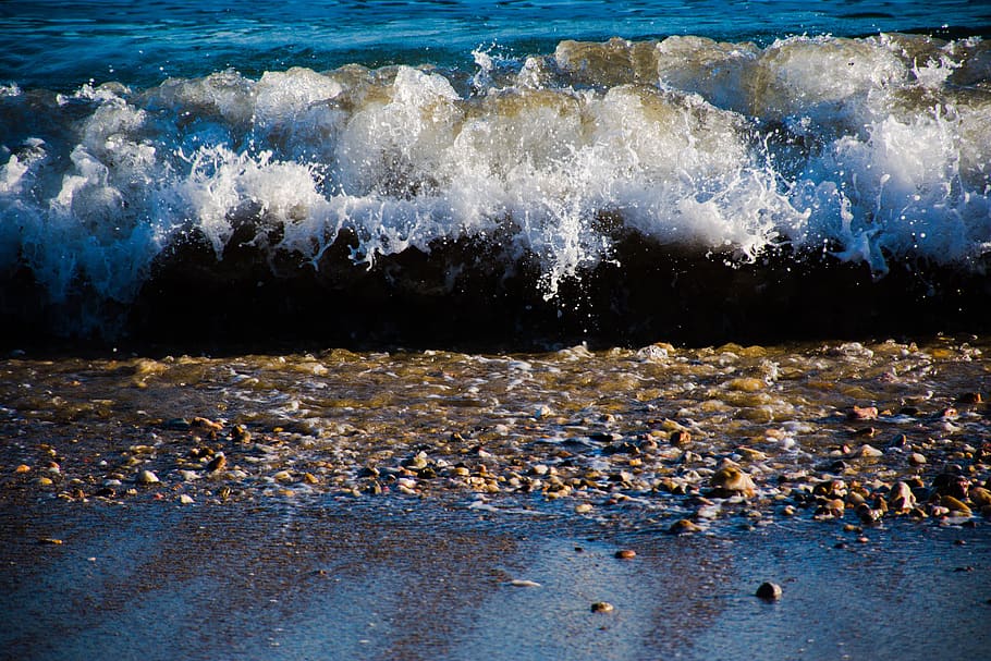water, beach, pebbles, tide, seaside, ocean, waves, seascape HD wallpaper