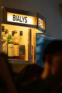 white Bialys store during night time, alcohol, liquor, drink HD wallpaper