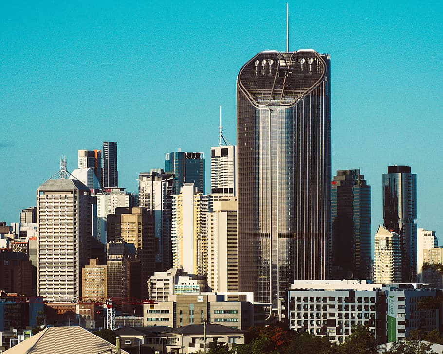 skyscrapers under bright sky, building, city, town, urban, high rise HD wallpaper