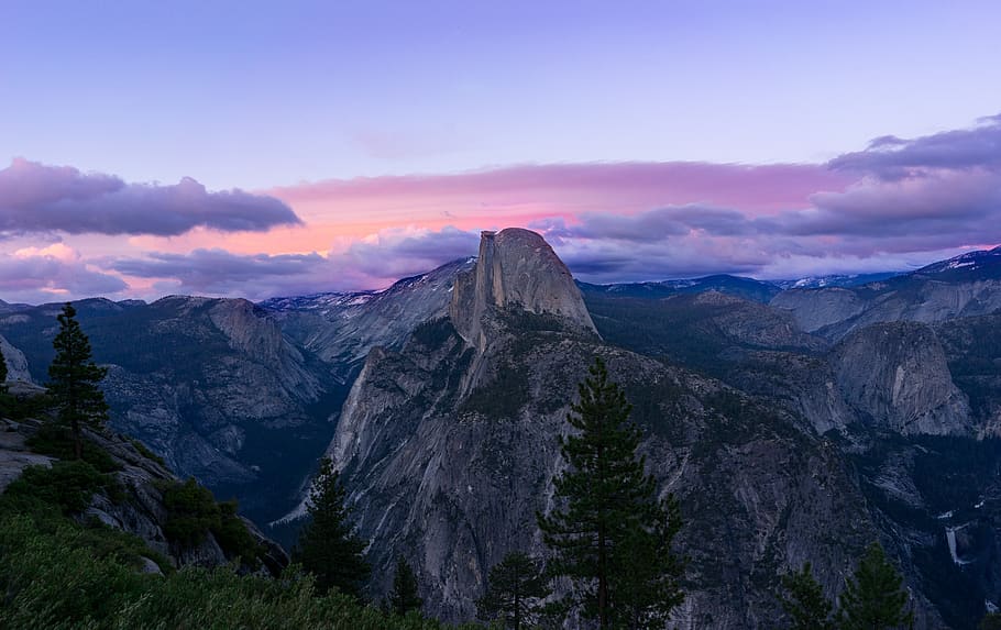 clouds, landscape, mountain range, mountains, nature, rocky mountains HD wallpaper