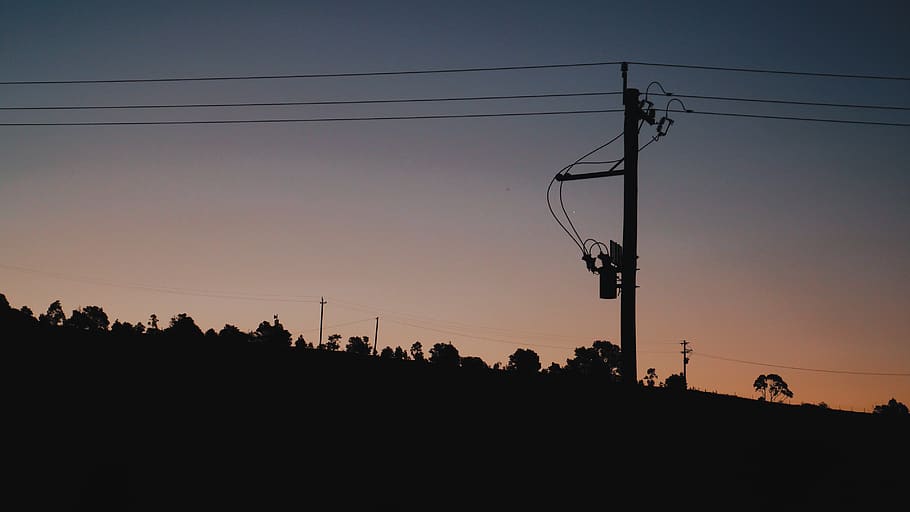 silhouette, sky, cable, electricity, technology, sunset, connection HD wallpaper
