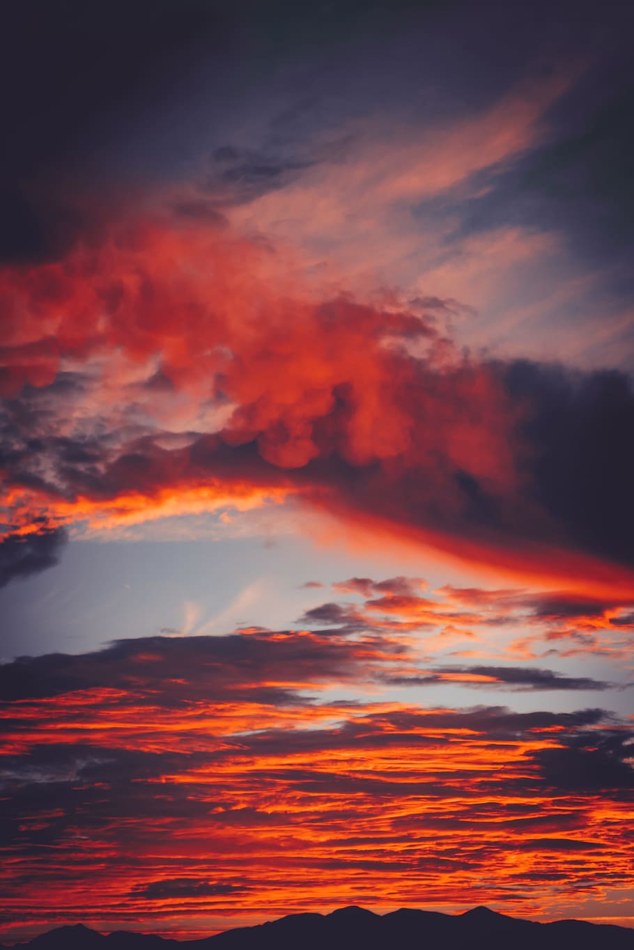 orange and black clouds during sunset, mountain, peak, horizon HD wallpaper