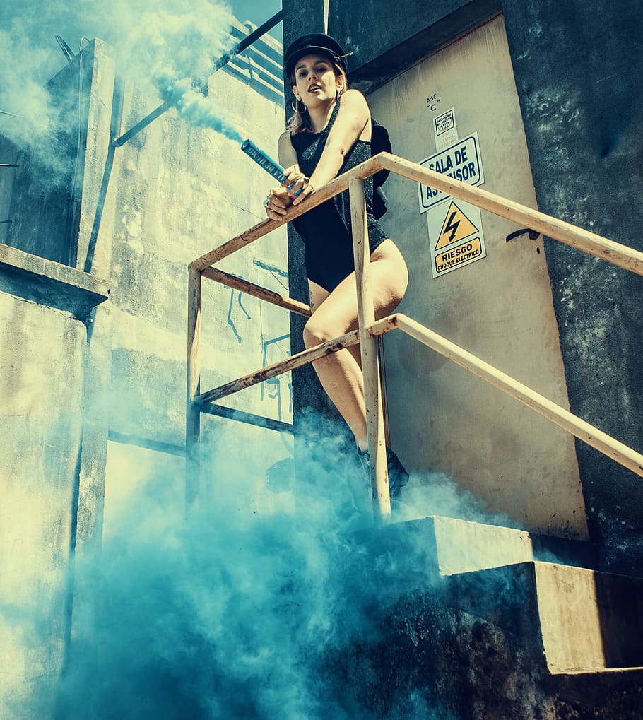 Woman in Black One Piece Swimsuit on Stairs, body, door, fashion, HD wallpaper