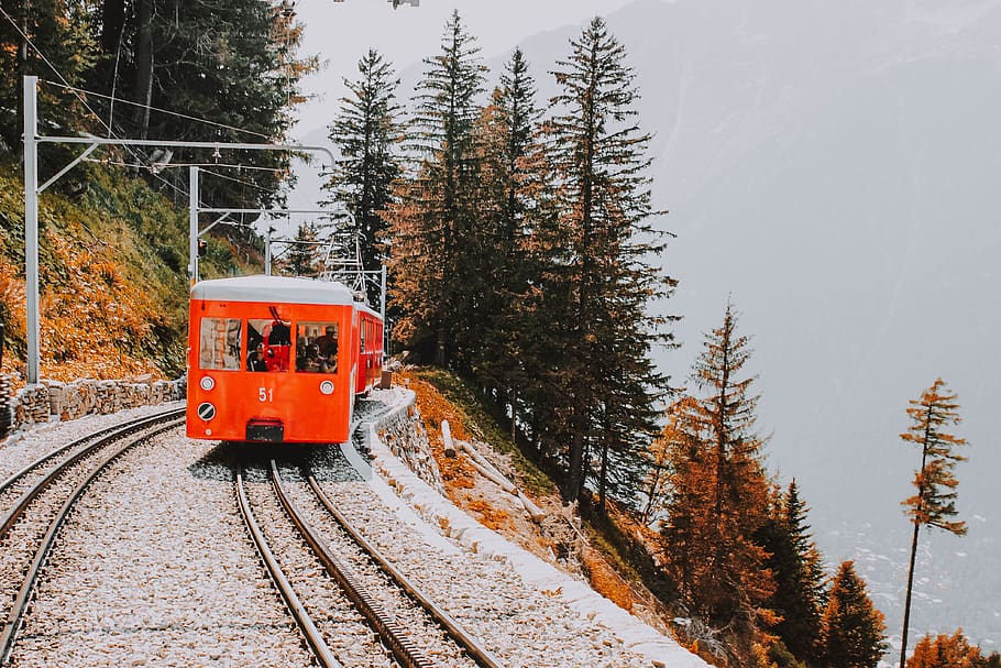 orange and white train during daytime, rail, transportation, vehicle HD wallpaper