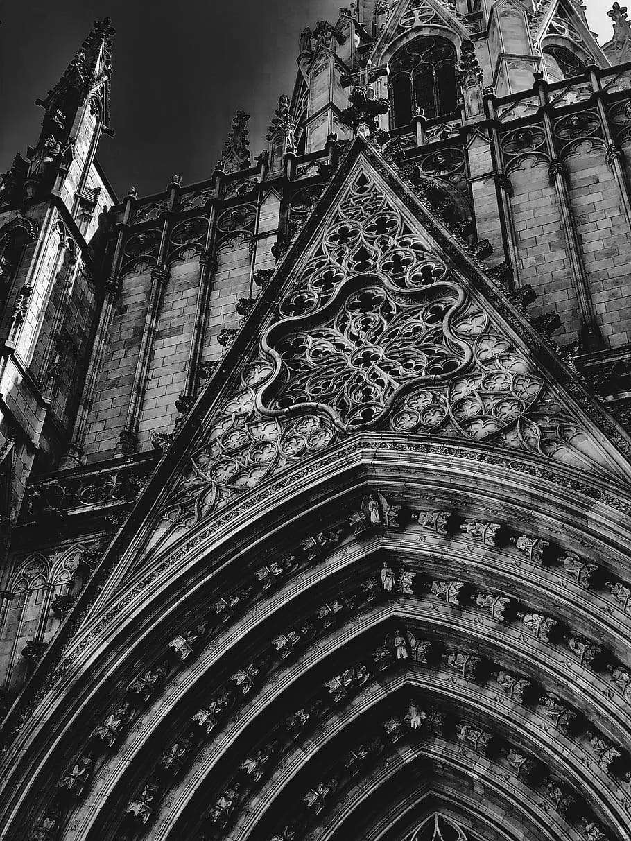black and white cathedral photo, architecture, building, spire, HD wallpaper