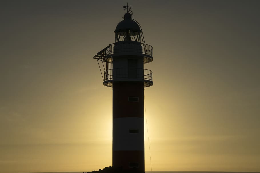 lighthouse, sundown, sunset, sky, tower, architecture, built structure HD wallpaper