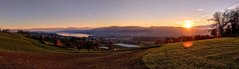 sunset, panorama, landscape, nature, scenic, abendstimmung HD wallpaper