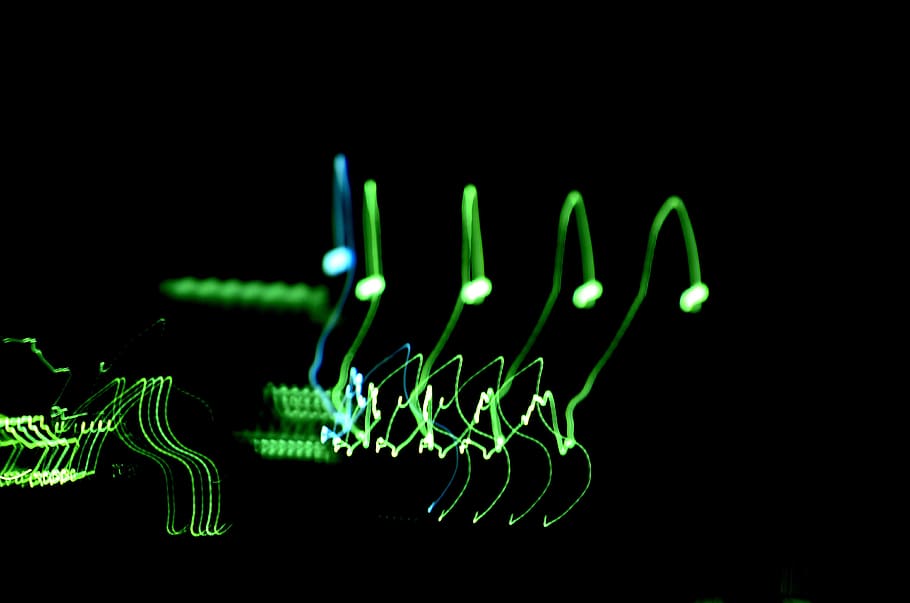 pattern, light painting, night, green, black background, green color HD wallpaper
