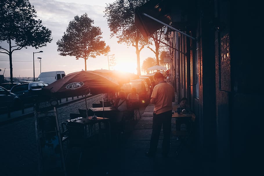 Photo of People Sitting Outside the Restaurant, backlit, city HD wallpaper
