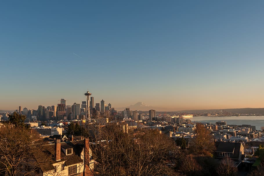 seattle, kerry park, united states, sunset, space needle, cityscape, HD wallpaper