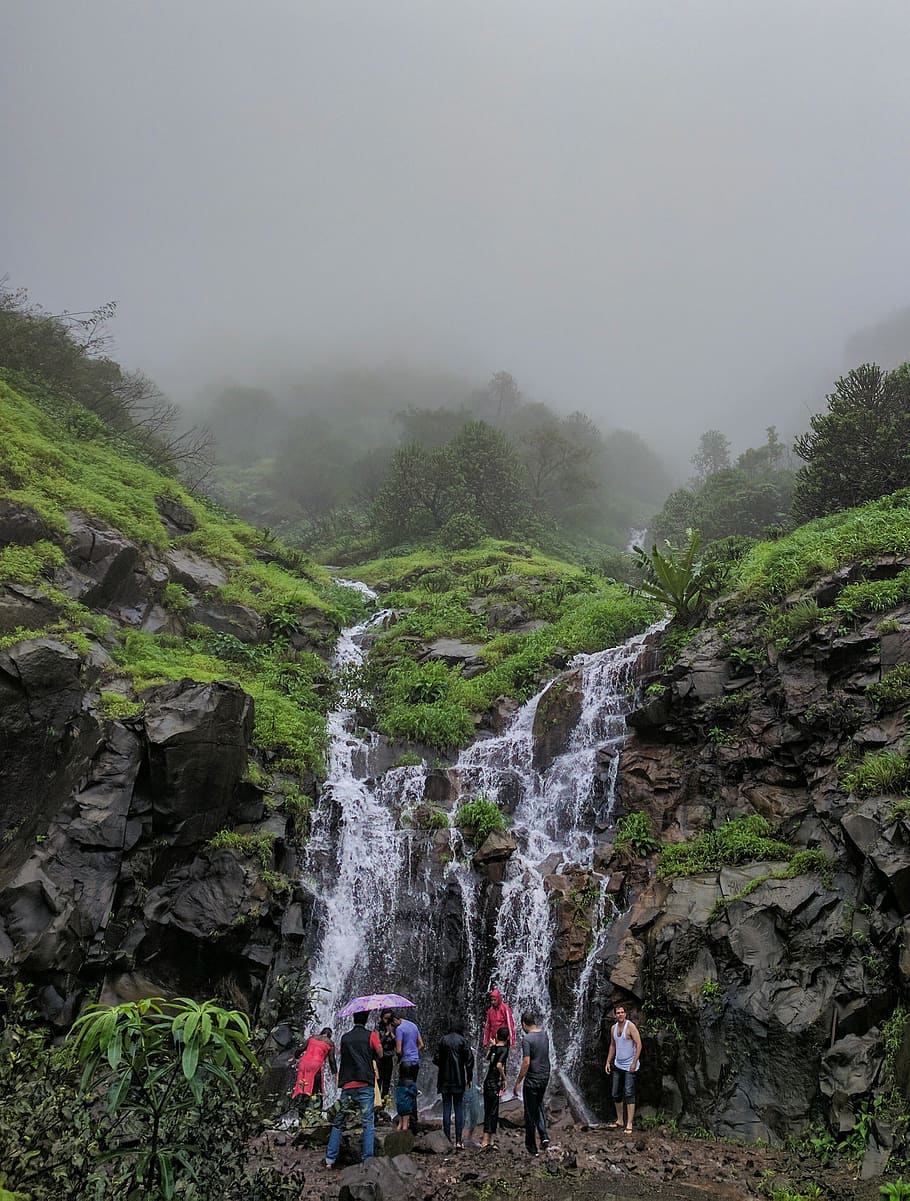 People In Front Of Waterfalls , adventure, cascade, daylight HD wallpaper