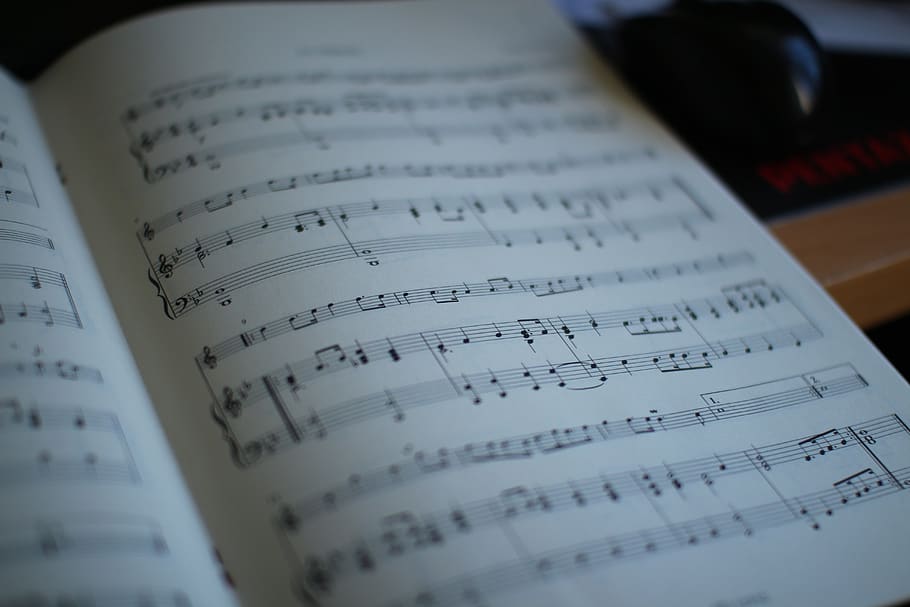 Black Print White Paper Musical Note Book, blur, close-up, composition HD wallpaper