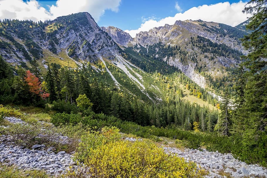 mountains, karwendel, alpine, landscape, nature, panorama, summer HD wallpaper