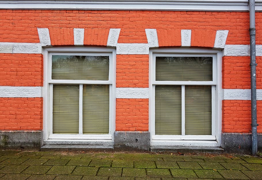facade, house, front, brick, window, townhouse, urban, orange brick HD wallpaper