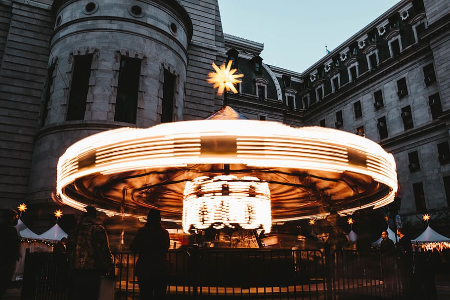 carousel under clear blue sky, architecture, built structure HD wallpaper