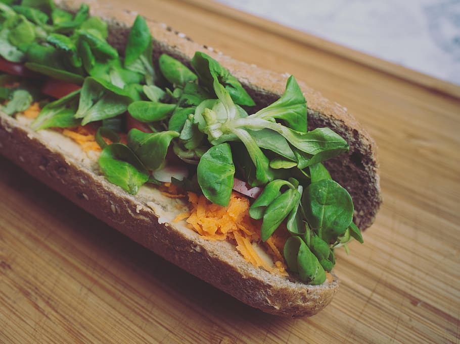 Bread With Spinach and Carrots, baguette, blur, cheese, close-up HD wallpaper