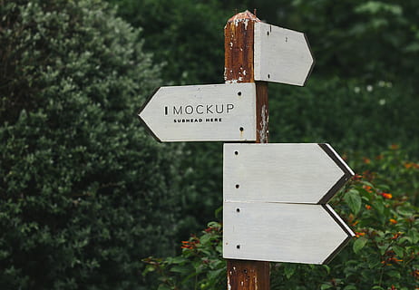 White and Brown Wooden I Mock Up Signage Near Bush, daylight HD wallpaper