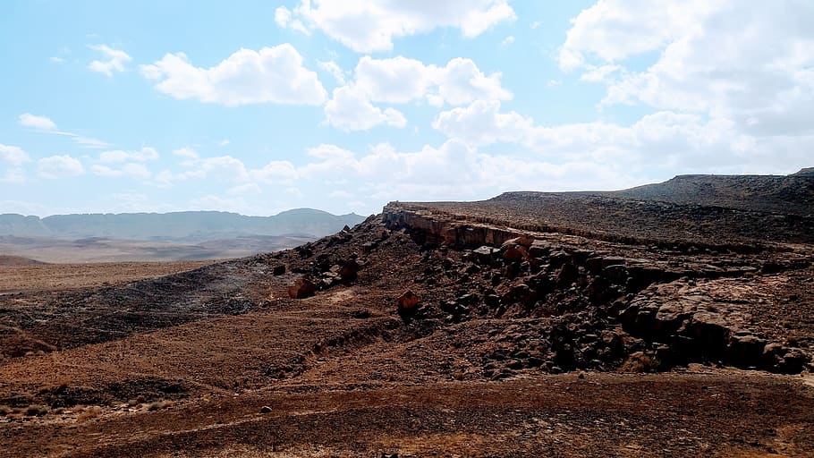 israel, mitzpe ramon, clouds, cliff, trail, rock, desert, sky HD wallpaper