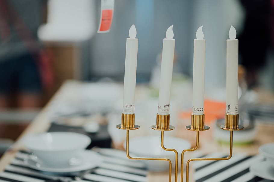 brass candelabra, candle, fire, flame, glass, vigil, ice pop HD wallpaper