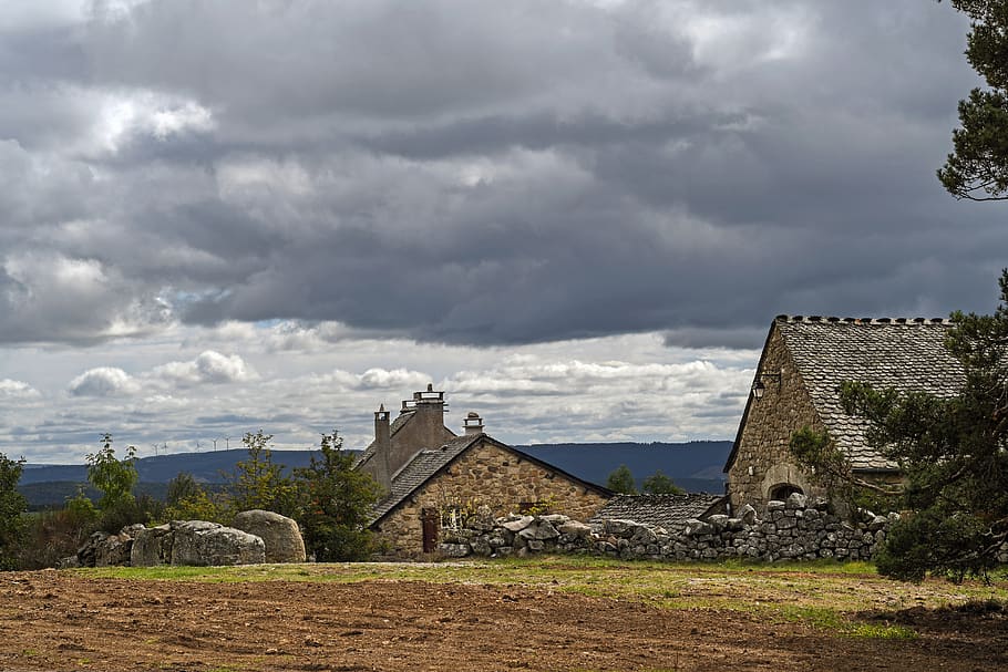landscape, sky, grey, cloud, dark, storm, house, pierre, saint lucia HD wallpaper