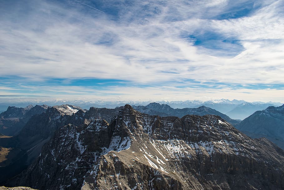 austria, birkkarspitze, rocks, clouds, alps, summits, sky, mountains HD wallpaper