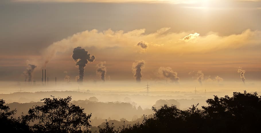 Silhouette of Trees, carbon, chimney, clouds, disposal, duisburg HD wallpaper