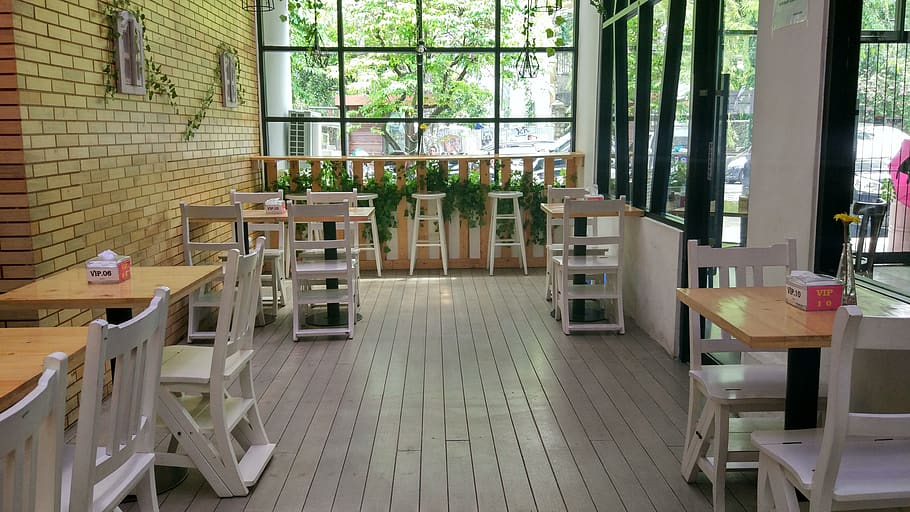 cafe, surabaya, indonesia, rustic, table, seat, window, chair HD wallpaper