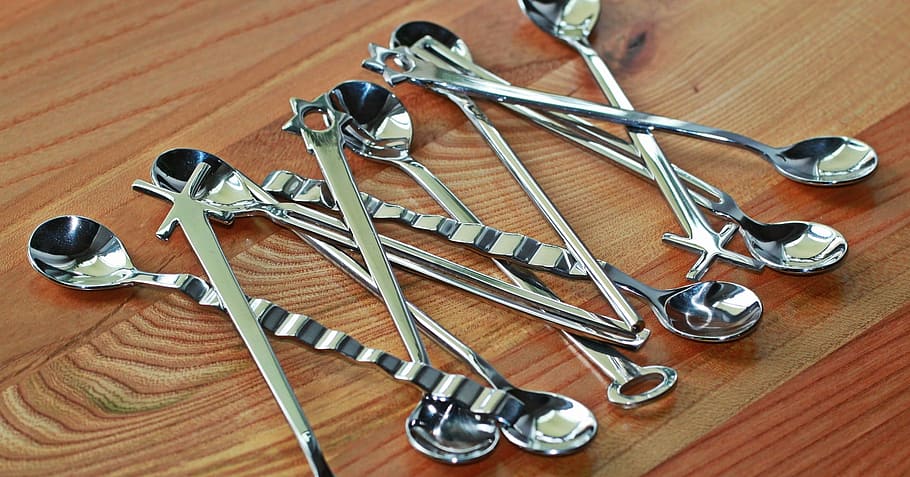 spoon, table, kitchen, metal, object, tablespoon, indoors, wood - material HD wallpaper