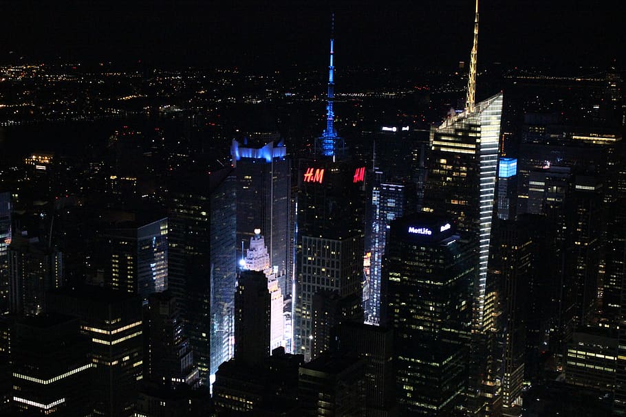 nyc, new york, new york city, empire state, night, high, up, HD wallpaper