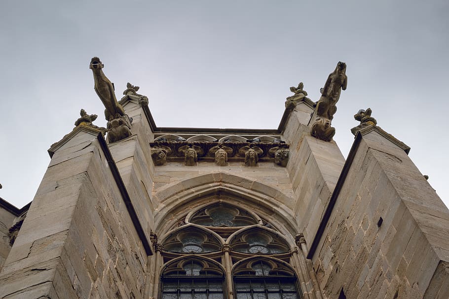france, carcassonne, gargoyle, middle ages, facade, stone, church, HD wallpaper