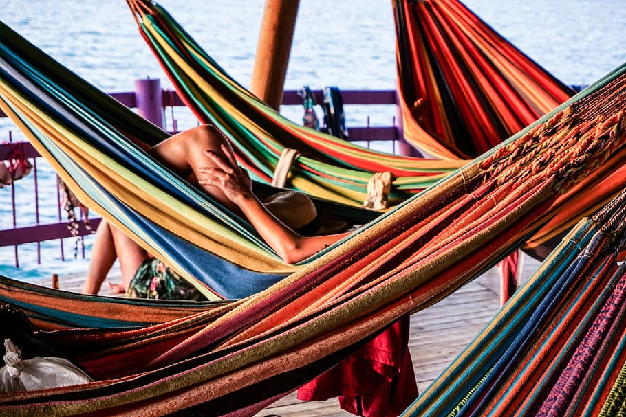 sleep, hammock, legs, multi colored, day, textile, no people HD wallpaper