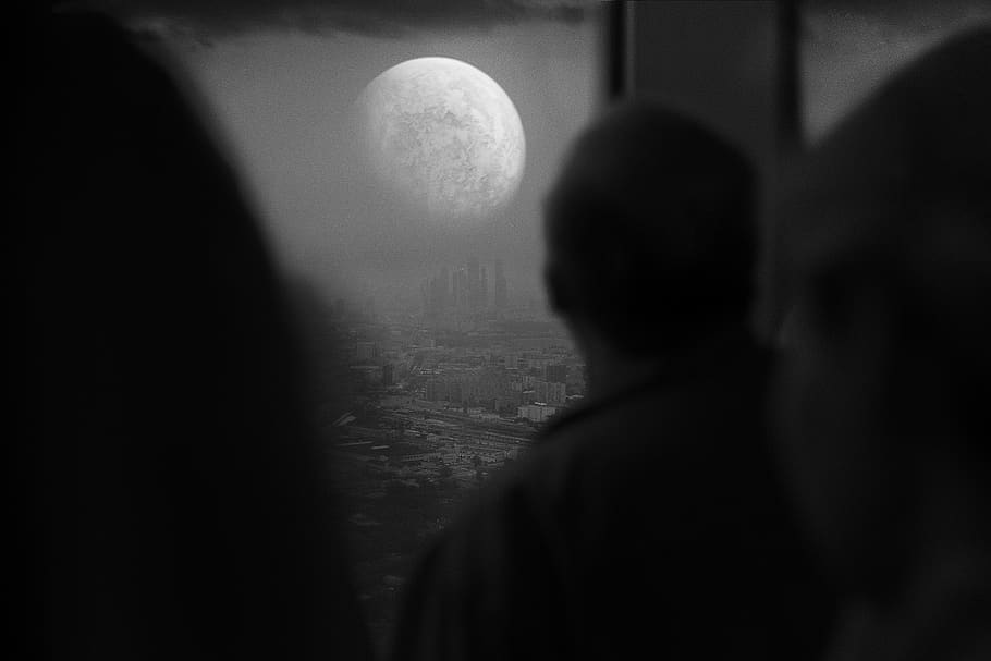 silhouette, one person, moon, dark, mystery, shadow, spooky HD wallpaper