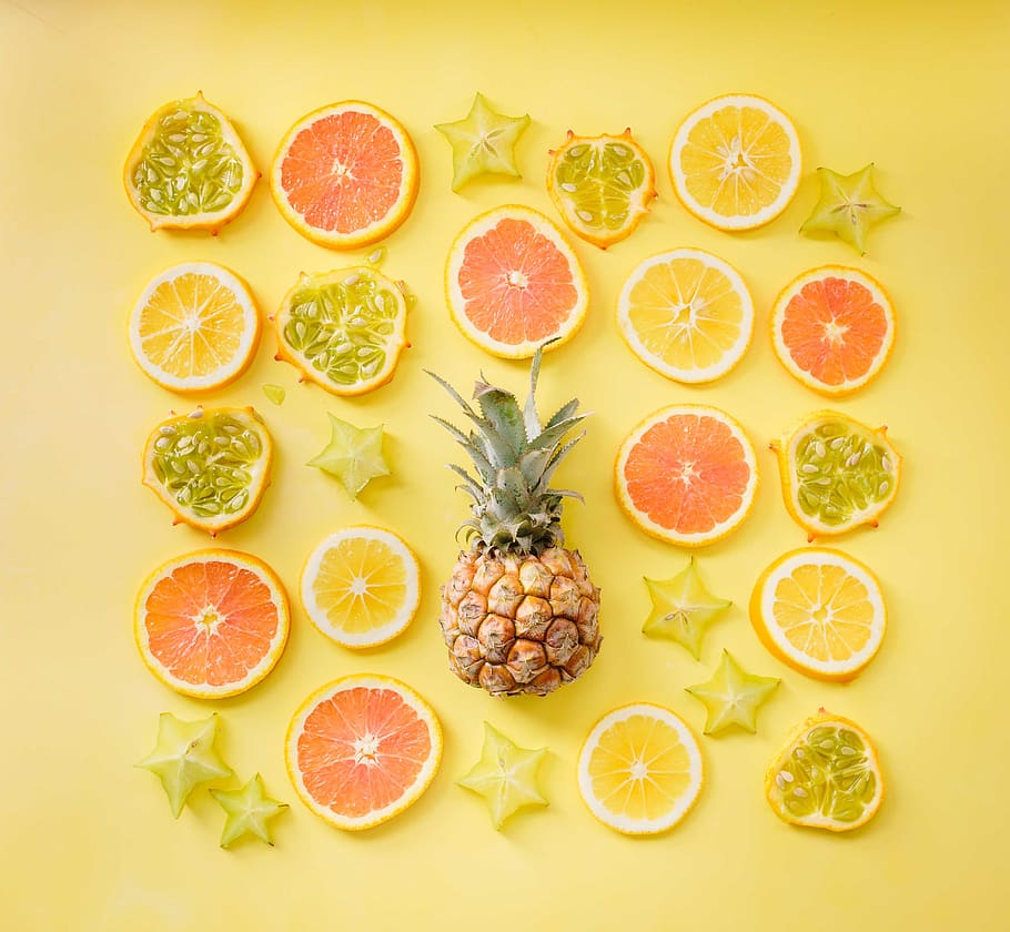orange, lemon, pineapple, starfruit, yellow, drink, beverage HD wallpaper