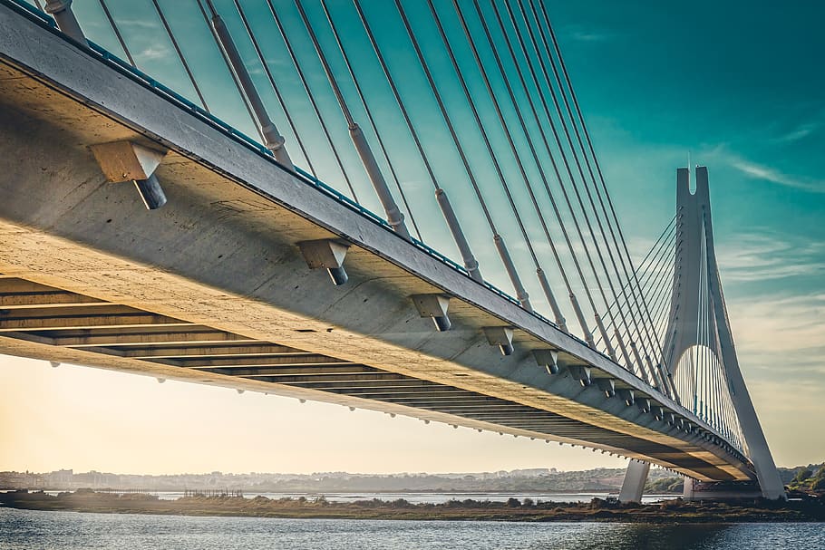 bridge, sunset, architecture, dusk, river, water, twilight HD wallpaper