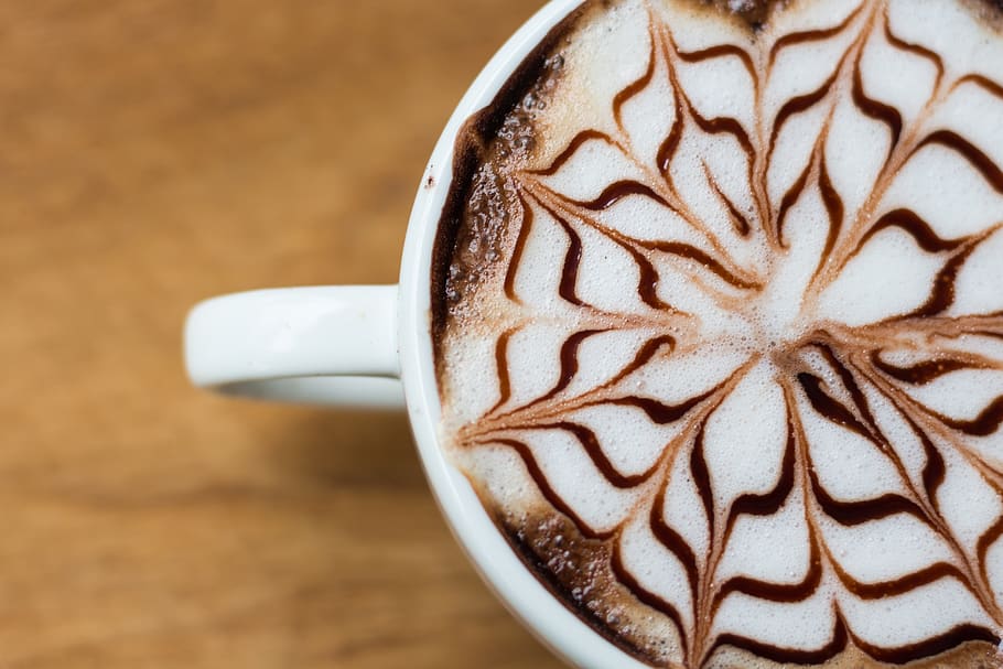 White Ceramic Mug Filled by Late Art, artistic, beverage, bright HD wallpaper