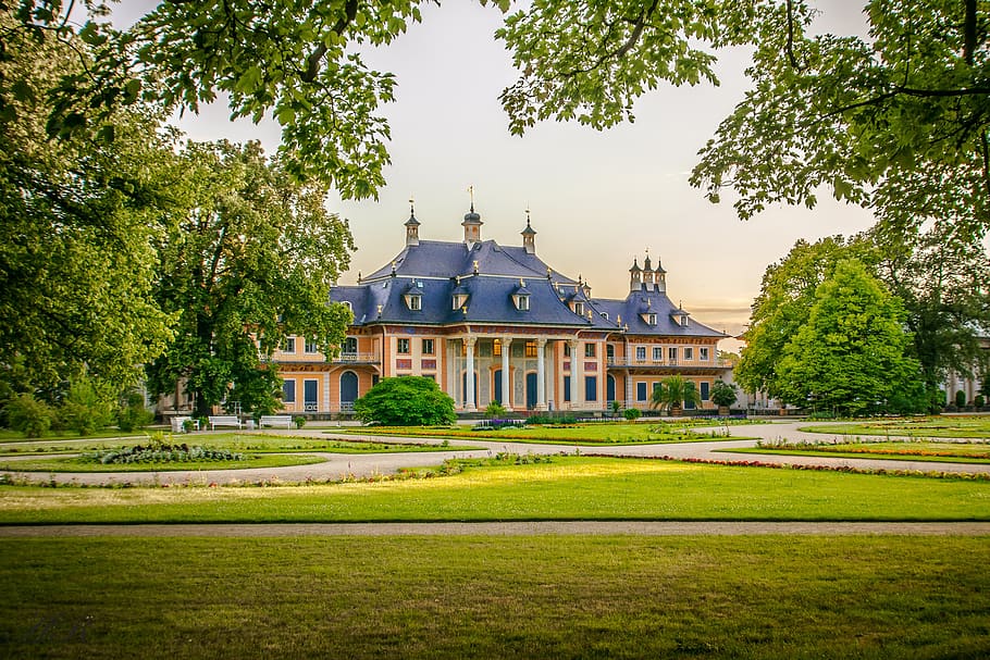 tree, rush, architecture, grass, sky, park, house, summer, building HD wallpaper