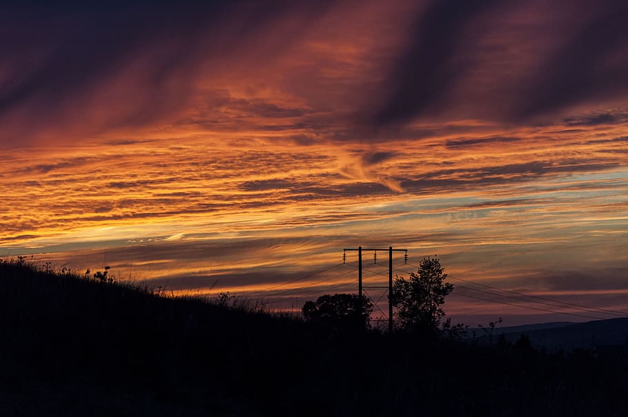 sunset, sky, silhouette, evening, clouds, mood, landscape, lighting HD wallpaper