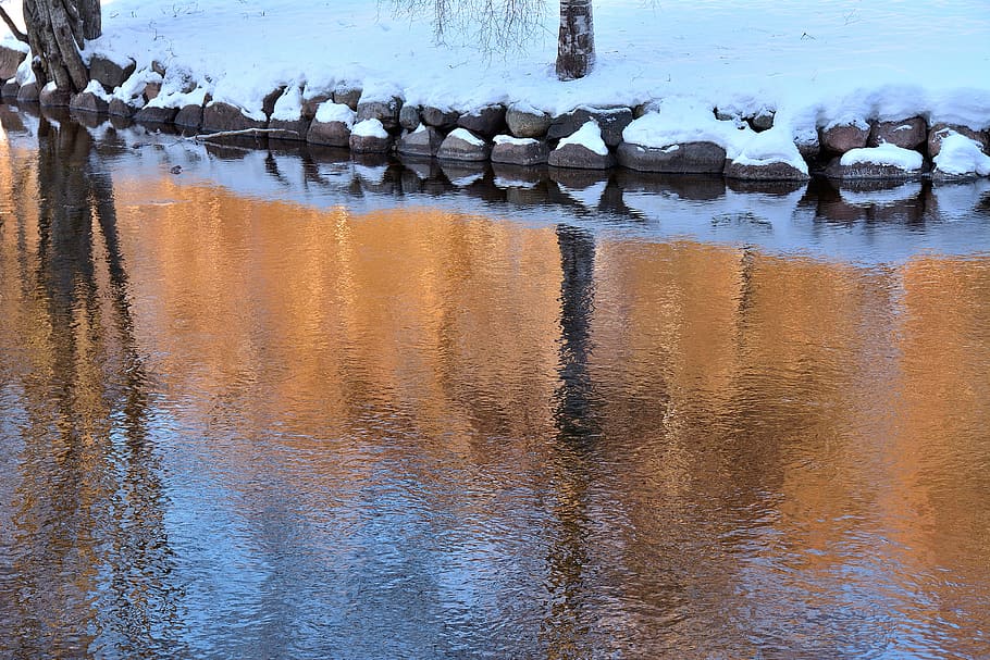 winter, nature, river, snow, cold, frost, outdoors, ice, stones HD wallpaper