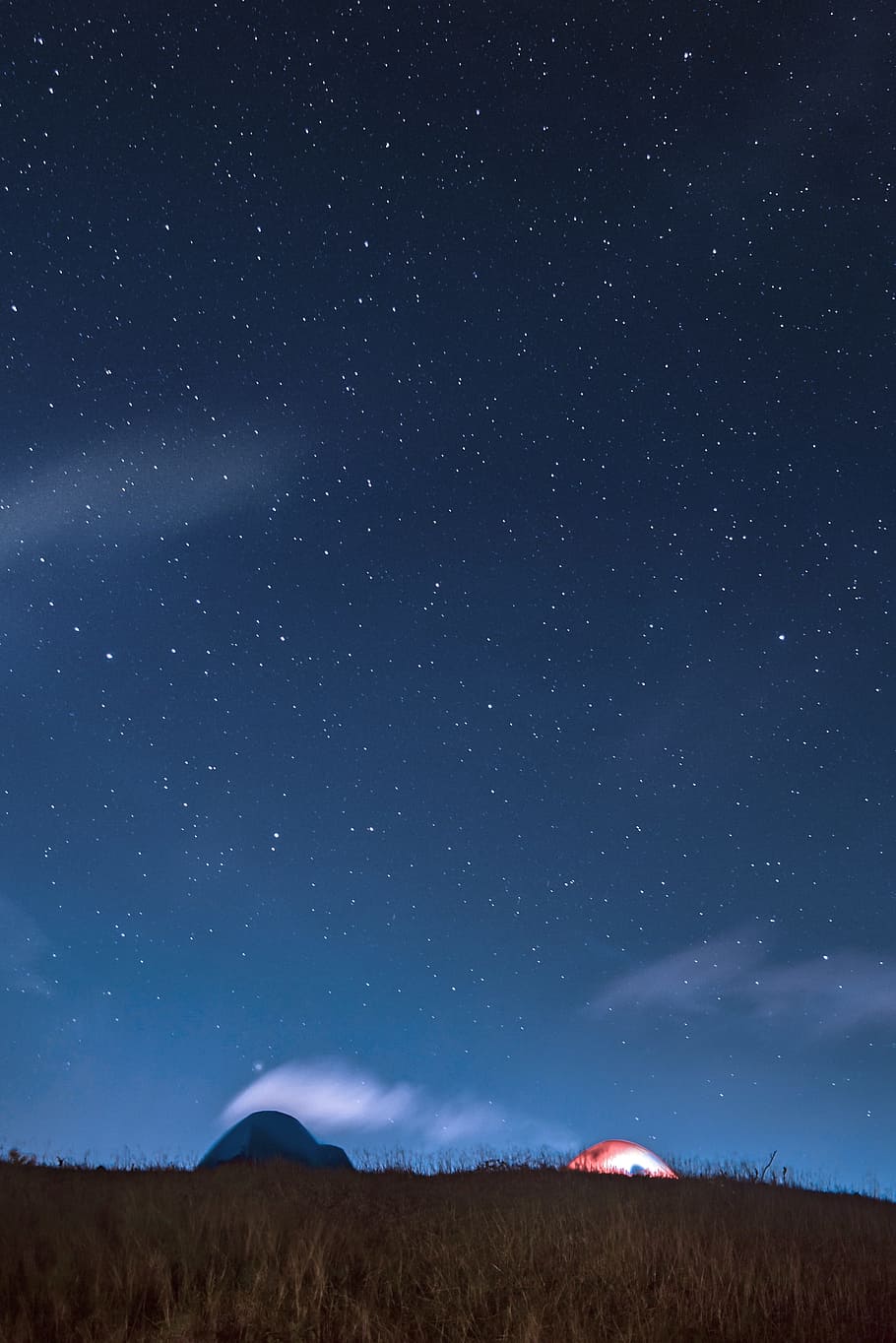low-angle shot photography of stars, tent, sky, long exposure HD wallpaper