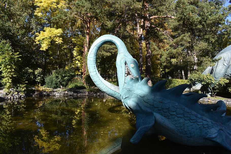 sculpture, dinosaur, predator, prehistoric, novosibirsk, zoo HD wallpaper