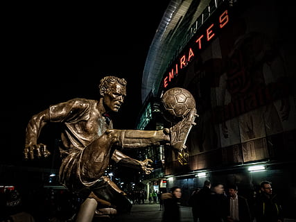 man playing soccer ball statue, person, human, sphere, art, sculpture HD wallpaper