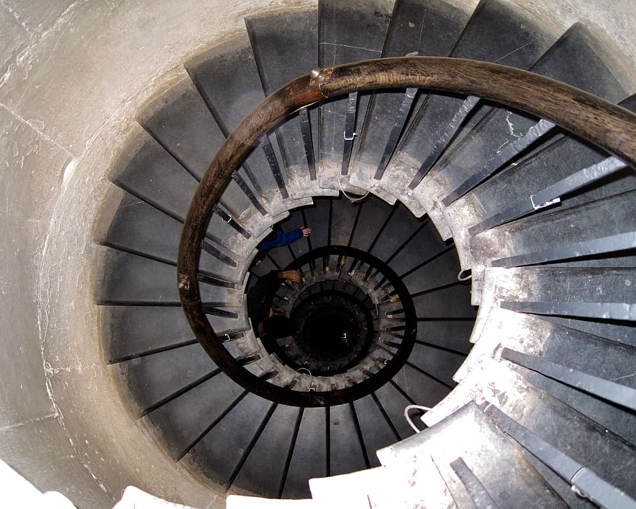 spiral staircase, steps and staircases, railing, architecture HD wallpaper