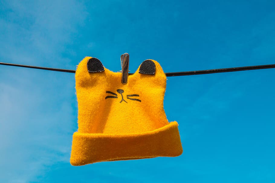 Hanged Beanie , clothes pin, hanging, blue, yellow, no people HD wallpaper