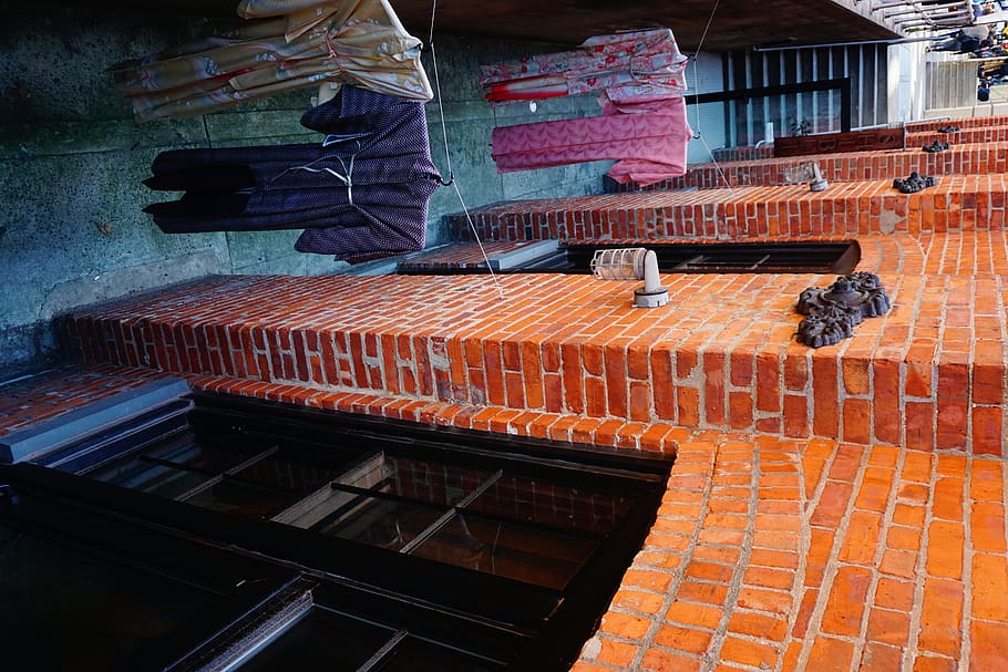 orange concrete building, brick, human, person, banister, handrail HD wallpaper