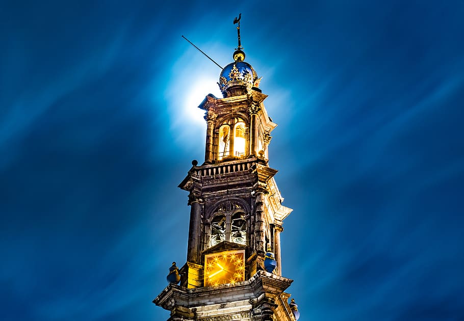 amsterdam, netherlands, westerkerk, royalty, bell, longexposure HD wallpaper