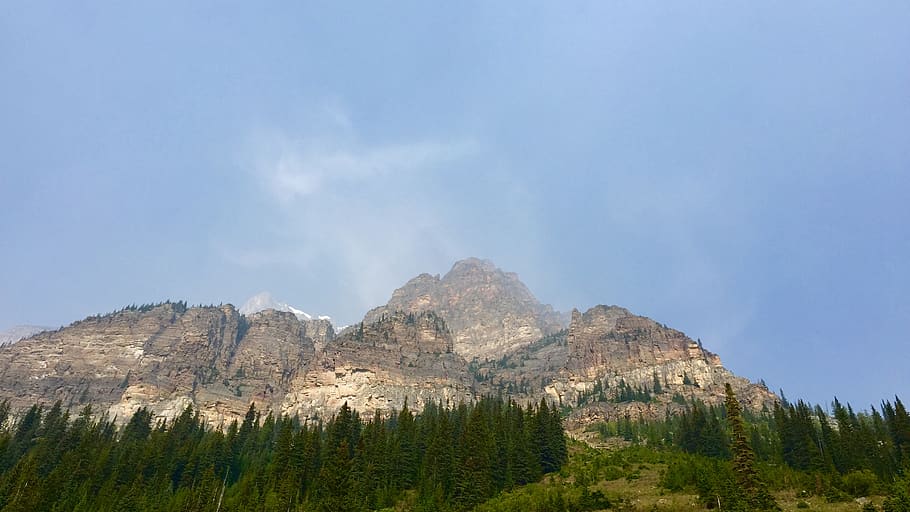 canada, alberta, trees, sky, mountain, rockies, clouds, forest HD wallpaper
