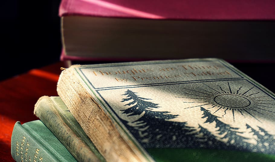 Close-up Photo of Piled Hardcover Books, book bindings, book stack HD wallpaper