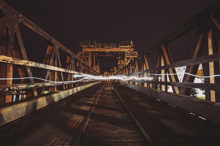 industrial, ship loader, ligh trails, night, architecture, built structure HD wallpaper