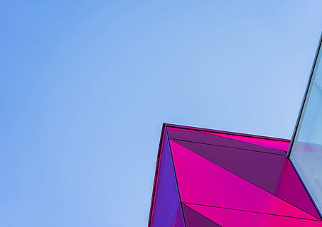 Pink and Blue Building Illustration, abstract, architectural HD wallpaper